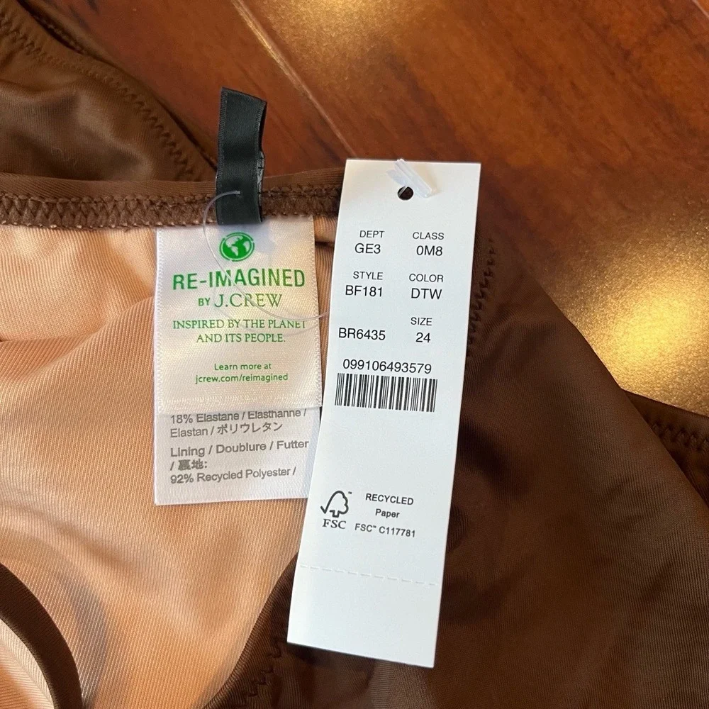 J.Crew Brown Swimsuit One Piece V Neck Cross Strap O-Ring BF181 New Plus Size 24